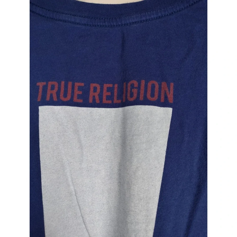 True Religion Exclamation Pocket Tee Blue Men's XL Fits Slim L / M‎ 21.5x26.5